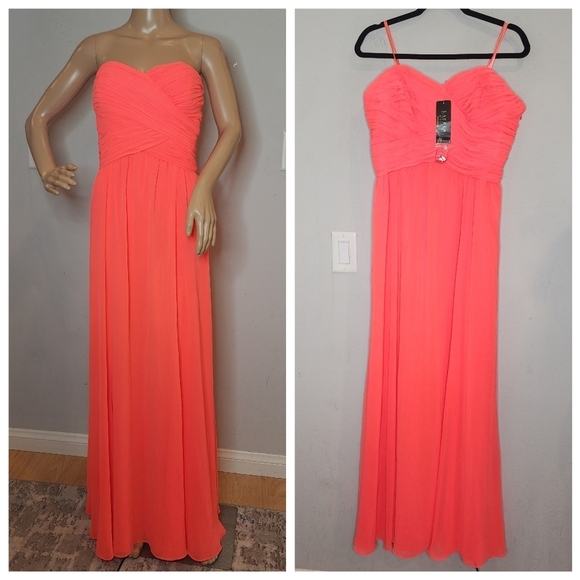 NWT Lauren Ralph Lauren Coral sleeveless maxi gown. Sz 14. (Optional Straps) - Picture 1 of 16